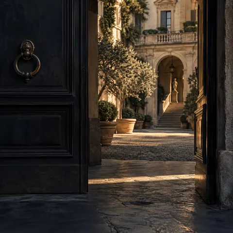 Portone aperto verso il cortile di un palazzo italiano
