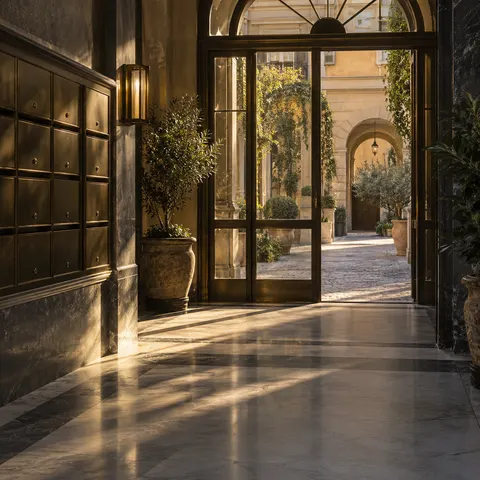 Ingresso restaurato di un edificio residenziale