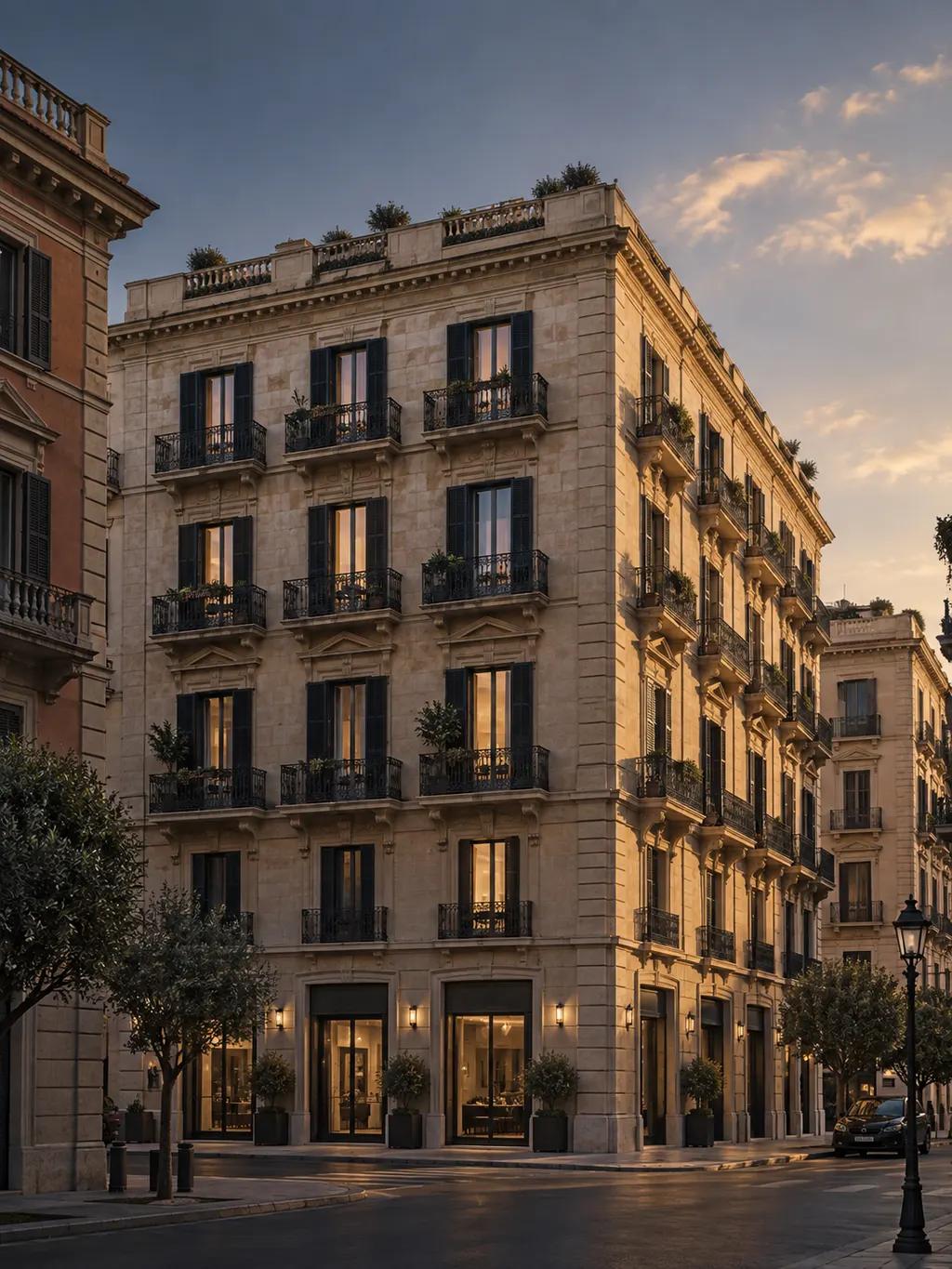 Palazzo residenziale italiano con più appartamenti e spazi commerciali al piano terra
