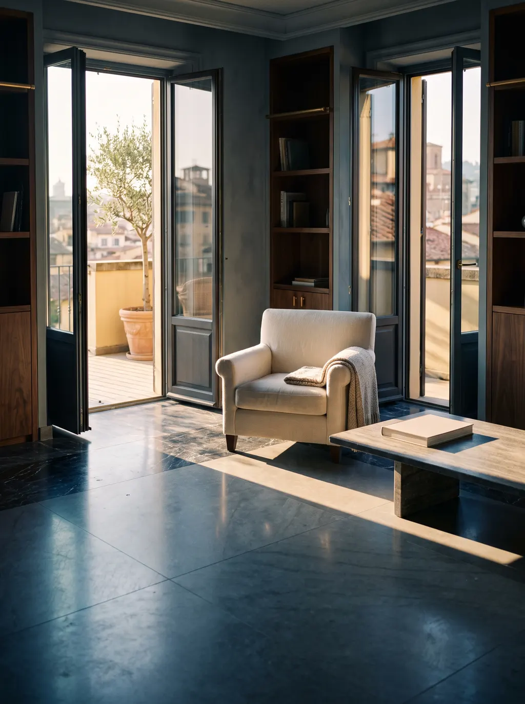 Salotto di una residenza privata aperto sul balcone